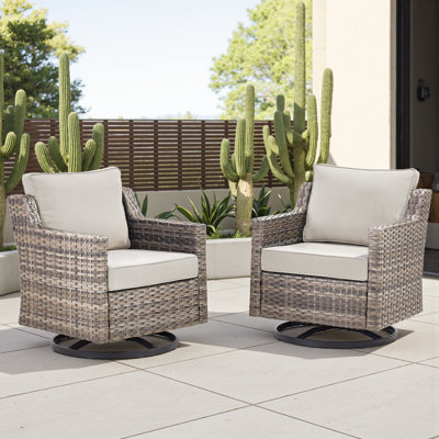 Harperayne Swivel Wicker Rattan Outdoor Lounge Chair With Thick Cushions For Patio(Set Of 2)