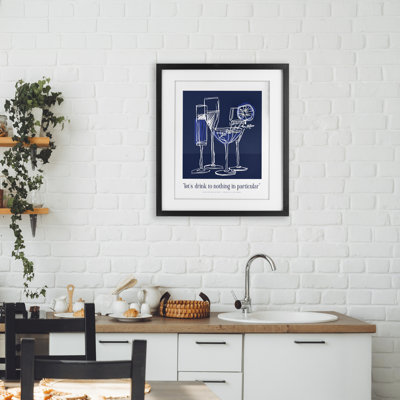 Blue Drink Toast Phrase Framed Print Under Glass, design by Lettered and Lined