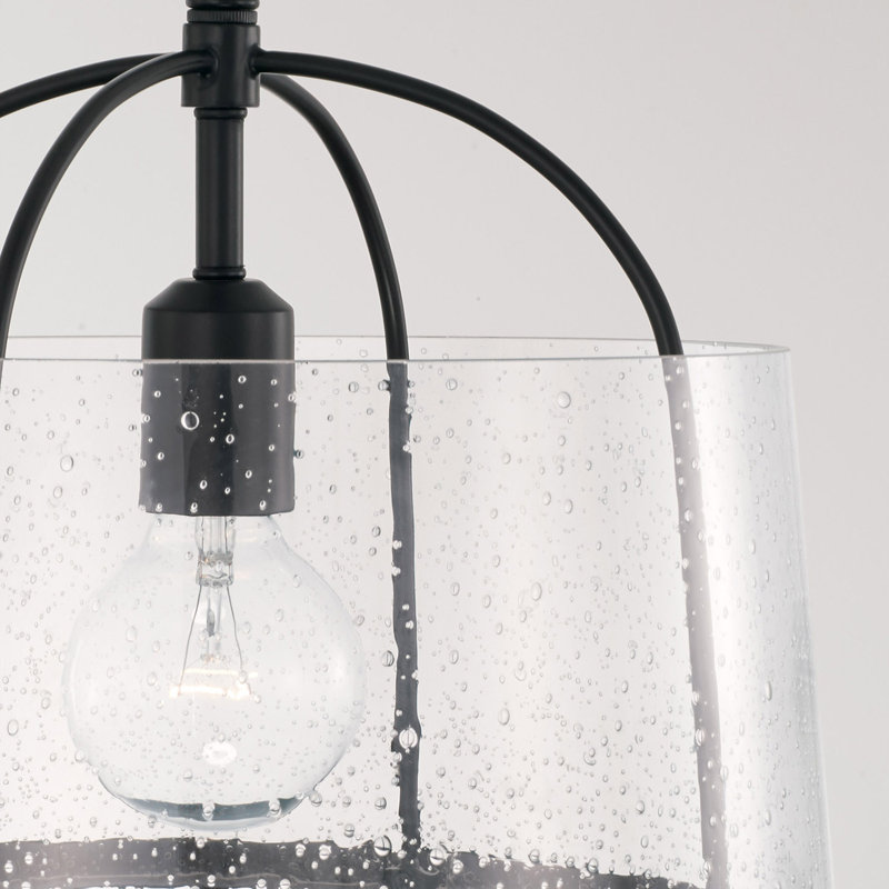 Luminaire suspendu en verre bullé transparent l 13 po x H 11,5 po Madison, Noir mat