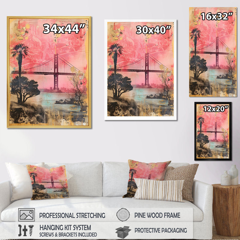 San Francisco Dreams, collage rétro rose I, Toile tendue, H 40 po x l 30 po x P 1,5 po