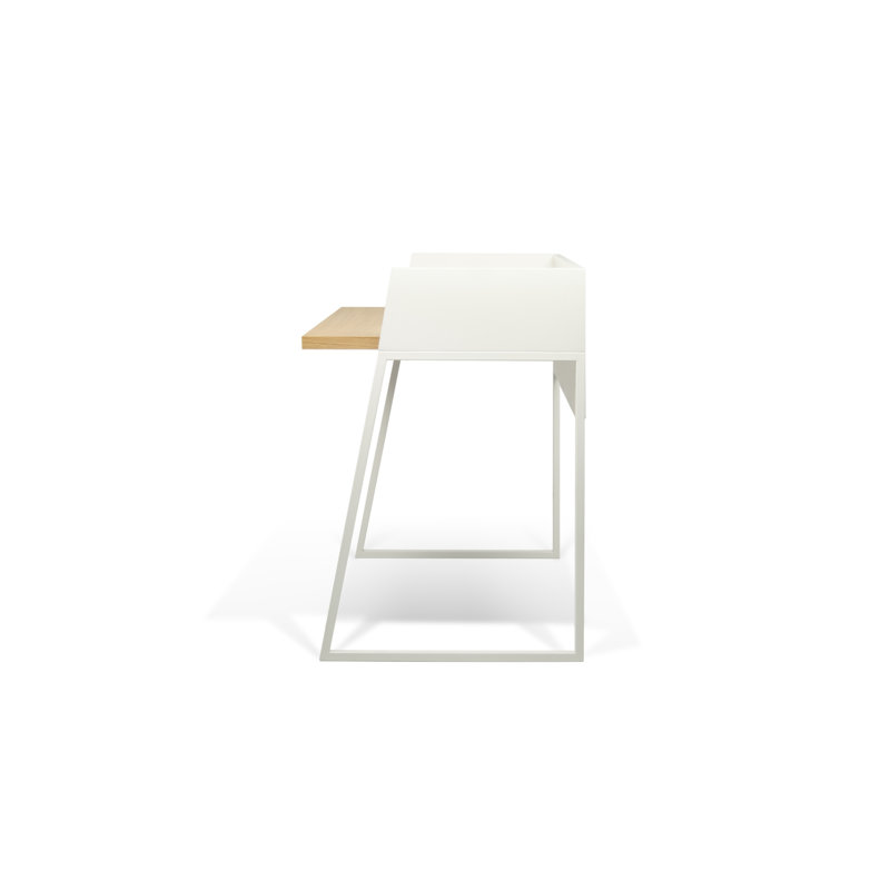 Zac Writing Desk, Pure White Matte with Oak Veneer