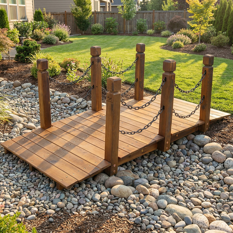 Pont de jardin en bois à arc, Passerelle robuste de 5 pieds avec balustrades à chaîne, finition imperméable, assemblage facile