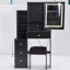 Tabouret de chevet de 29,2 po de petite taille avec tablette de chevet, grand tiroir coulissant, commande tactile, interrupteur tricolore, miroir à luminosité réglable, rangement à grande capacité
