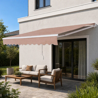 Auvent de patio manuel rétractable 12 po x 10 pi, à angle réglable et pare-soleil en polyester résistant à l'eau avec manivelle, pour cour, terrasse, balcon, fenêtre, kaki