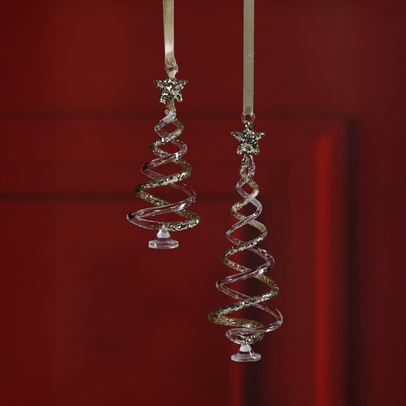 Ornements d'arbre en verre transparent torsadé avec paillettes dorées, 12 pièces suspendues (6 ensembles de 2)
