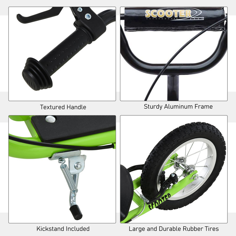 Green Adjustable Steel Frame Youth Kick Scooter with Dual Brakes