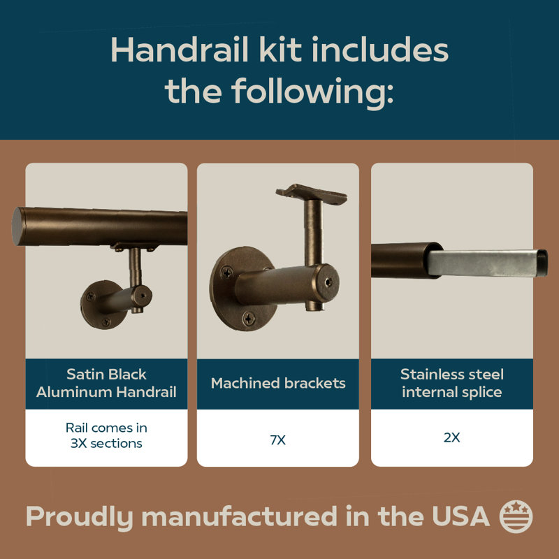 Industrial Aluminum 1.5 Inch Round Complete Indoor/Outdoor Handrail Grab Bar Kit, 228" W, Bronze