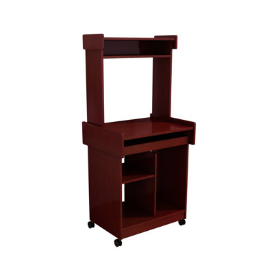 Chariot micro-ondes mobile avec tablette coulissante et tablette de rangement pour pots, verrouillable et fini avec une finition soignée.