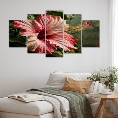 Hibiscus fleur tropicale en gros plan dans la nature - ensemble de 5 décorations murales hibiscus