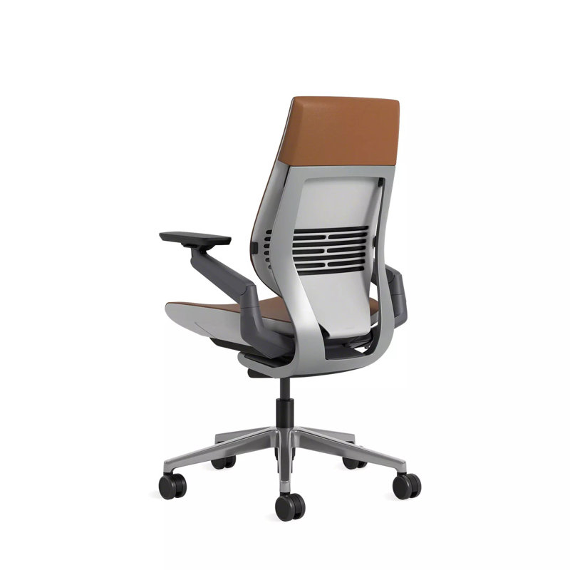 Steelcase Gesture Executive Leather Chair, Hard Floor, Seagull, Saddle