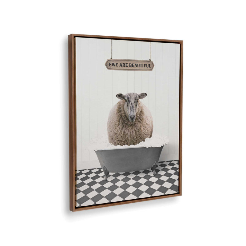 «Ewe Are Beautiful» par lettrage et reproduction d'art, L 12 po x H 16 po, Brun, Toile avec cadre