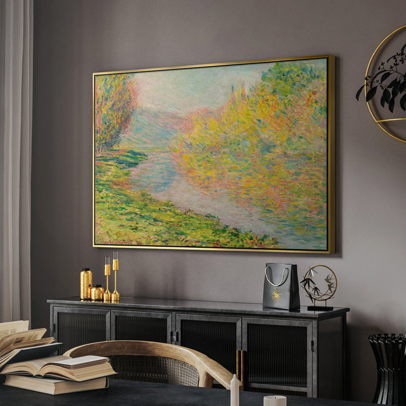 Paysage rétro -XCVII, Toile avec cadre flottant or, H 17 po x l 25 po
