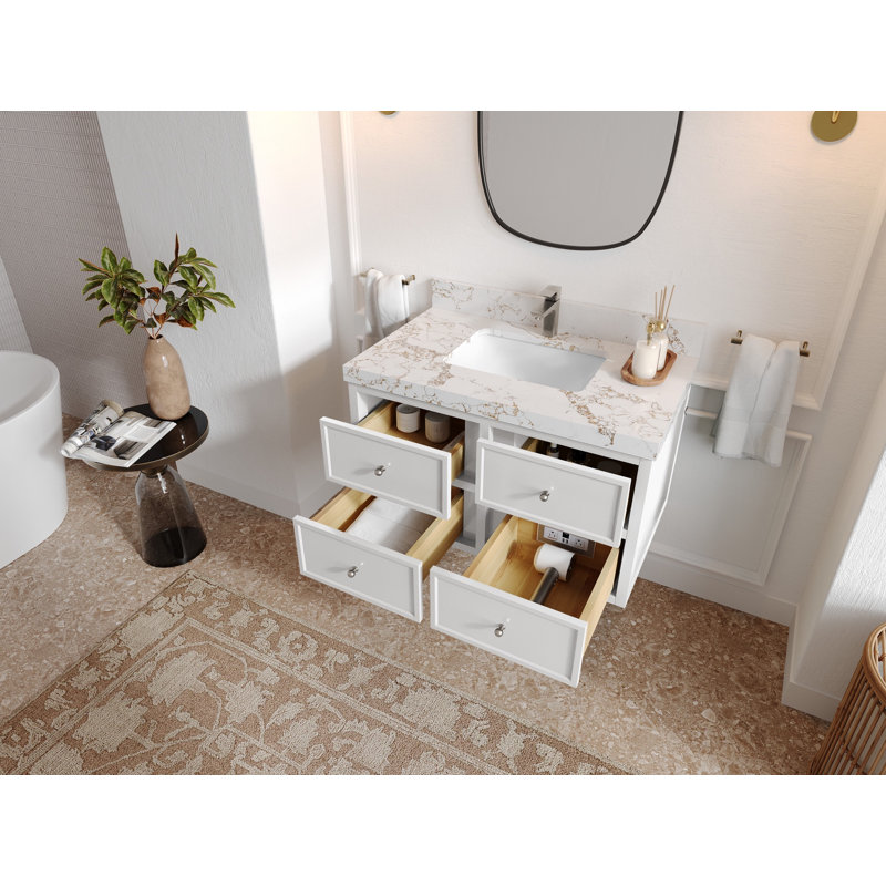 Roswell flottant 36 po X P 22 po D Meuble-lavabo simple avec 2 po Quartz, Sienne Calacatta