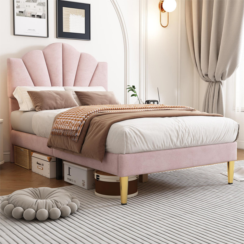 Akershus Upholstered Bed, Pink, UK Single - DE 90 x 190 cm
