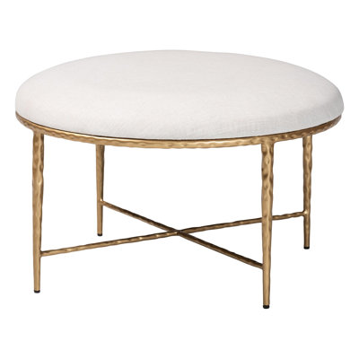 Baxton Studio Carole Cocktail Ottoman - Modern Rustic Accent Stool with Hand-Forged Metal Frame and Upholstered Seat for Living Room or Sitting Room, Round 30"