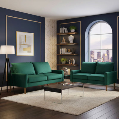 Modern Minimalist Velvet Upholstered Sofa, Sturdy Wood Frame Coil Spring Support Spacious 3-Seater Couch for Home Living Space
