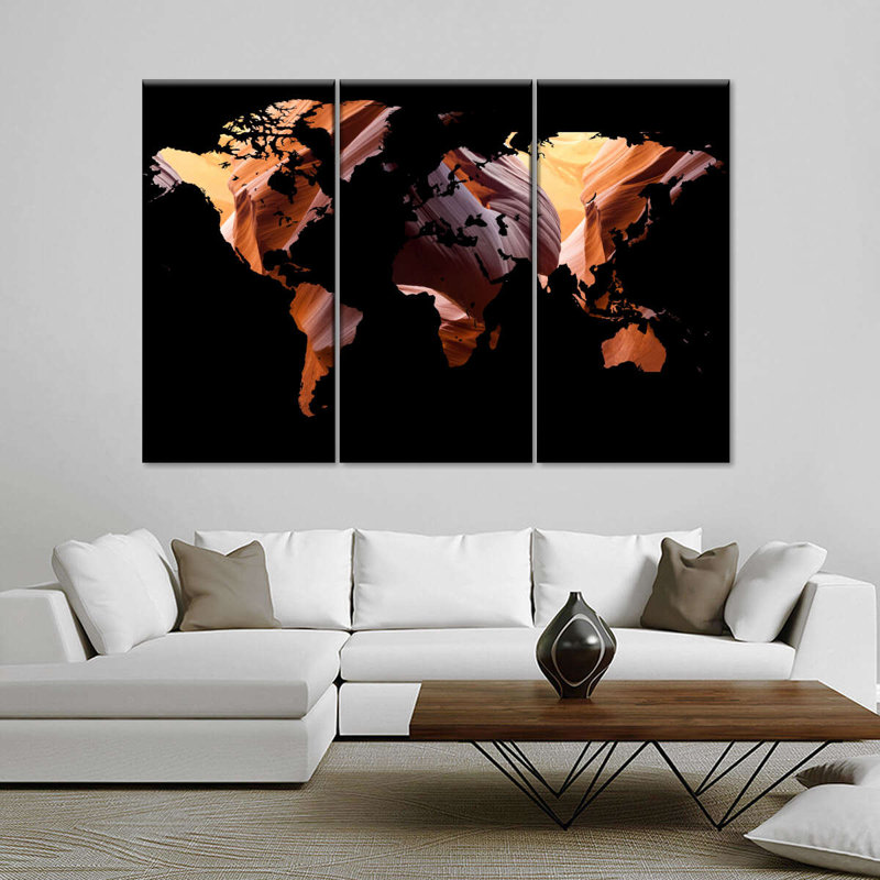 «World Map Antelope Canyon World Map», reproduction sur toile 3 pièces par Globetrotter Studio, H 48 po x l 74 po