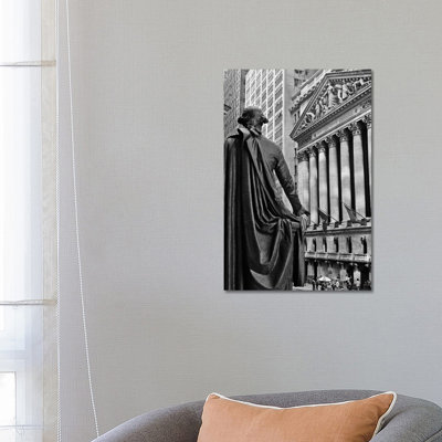1970s New York City Stock Exchange On Wall Street From Federal Hall Behind George Washington Statue - Wrapped Canvas Print