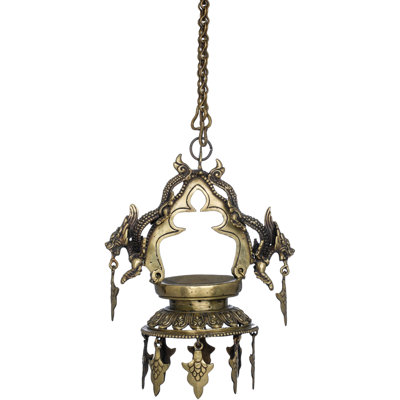 11" Handmade Brass Dragons Roof Hanging Oil Lamp - Nepalese Artisan Ritual Diya, Protective Lighting for Home Altars & Mystical Décor​