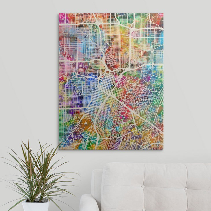 «Houston Texas City Street Map» par Francy, impression d'art graphique, H 32 po x l 26 po x P 1 po, Cadre blanc