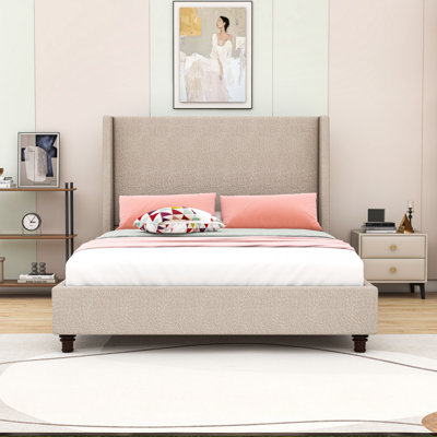 Wood Bed with Upholstered Headboard