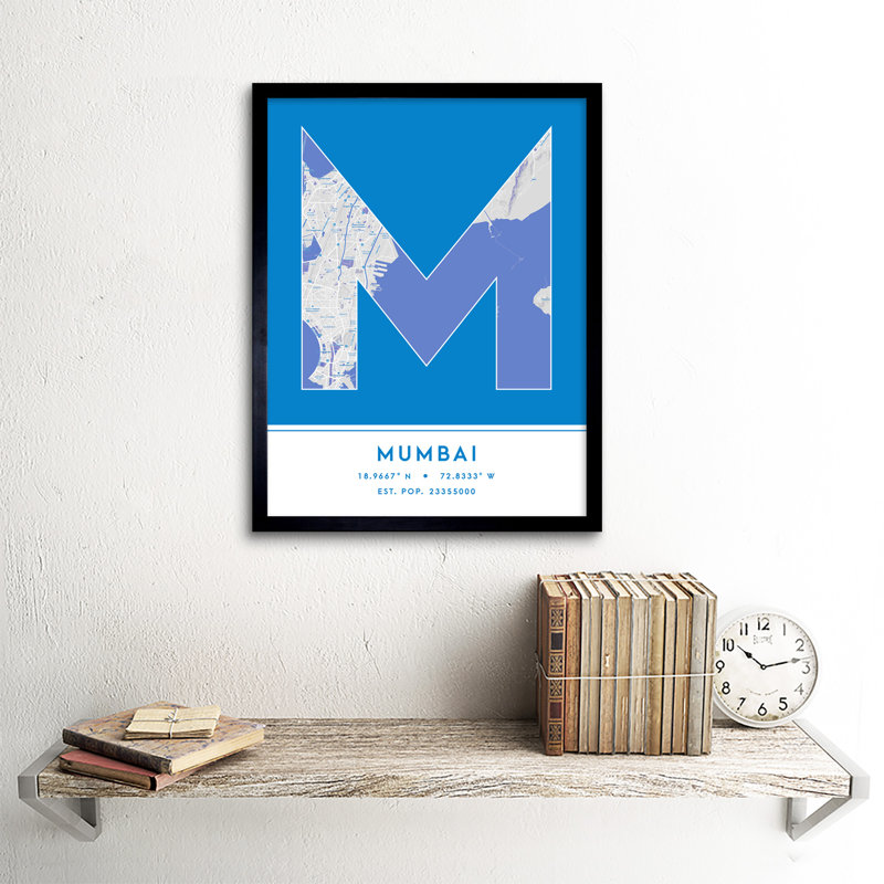 Mumbai City Map Mumbai India City Map Blue - Single Picture Frame Typography