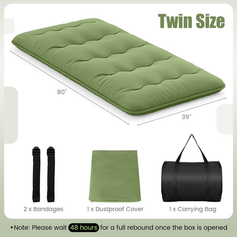 Housse de transport pour matelas de futon japonais, Lit simple, Vert