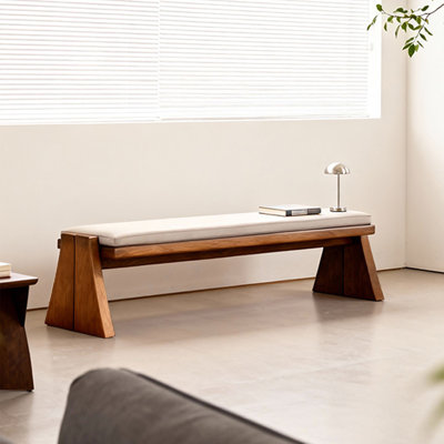 Banc rembourré en bois massif beige