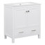 Meuble-lavabo 30 po avec fermeture en douceur, lavabo blanc, bois massif + armoire, 2 portes et 1 rangement, meuble-lavabo contemporain avec élément, lavabo en céramique, cadre, 2 portes et 1 tiroir-73295870