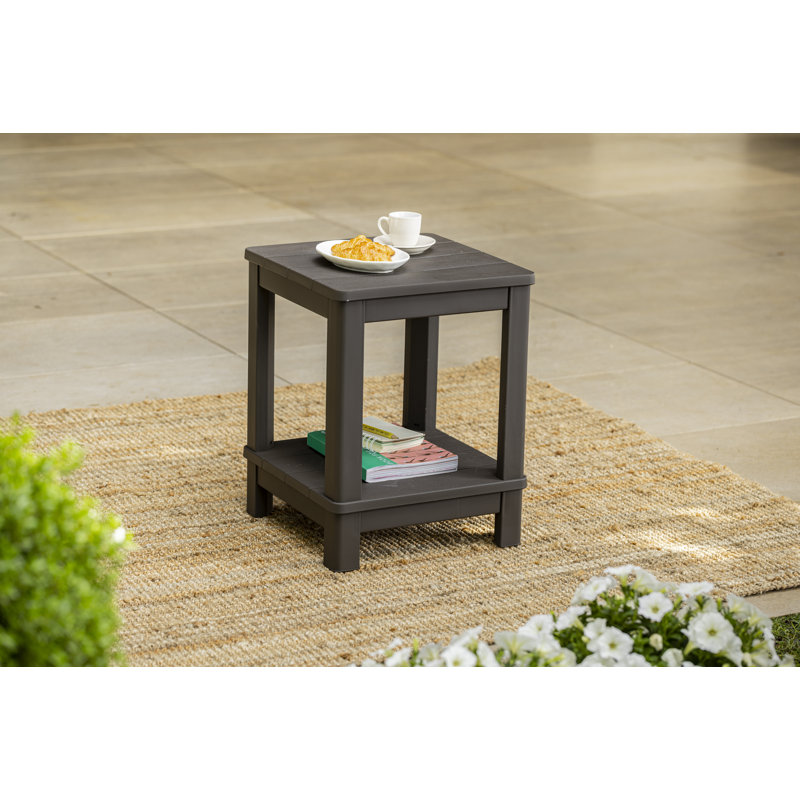 Brown Two-Tier Outdoor Side Table with Wood-Like Finish
