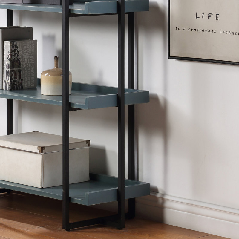 Liora 72"H 5-Tier Metal Open Back Bookcase, Antique Blue/Black