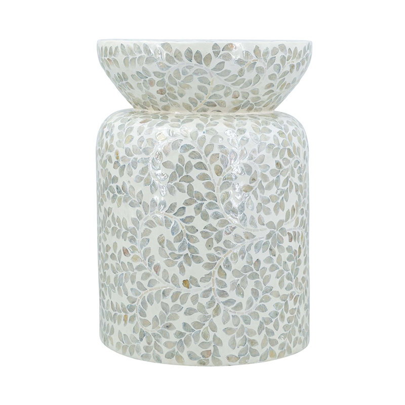 14x14x20" Round Bamboo Accent Table with White Capiz Shell Design