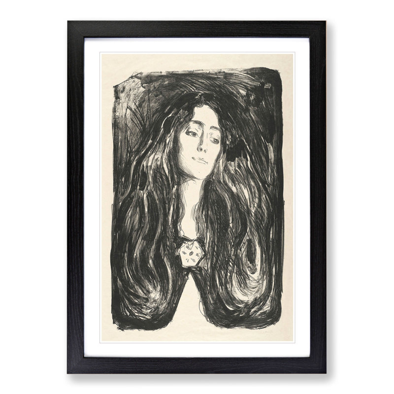 Eva Mudocci by Edvard Munch - Picture Frame Drawing, 48cm H x 36cm W x 2cm D, Black Framed