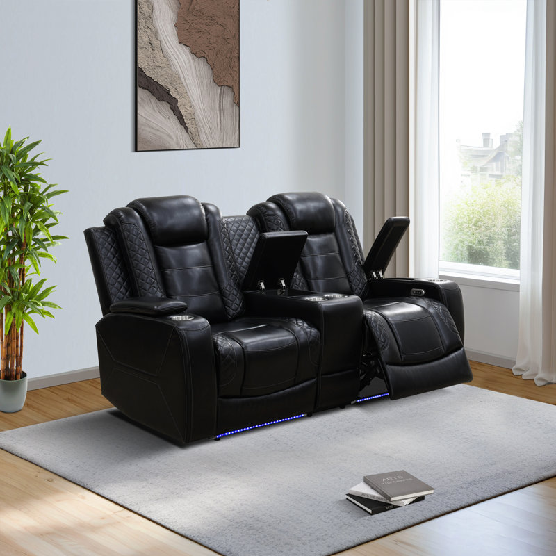 Layla Electric Breathing Leather Recliner Loveseat, Black