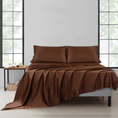 Ensemble de draps 100% satin de coton 200 fils respirant et rafraîchissant