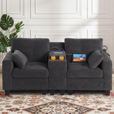 Modular Sofa With Storage, Cupholders, USB Port