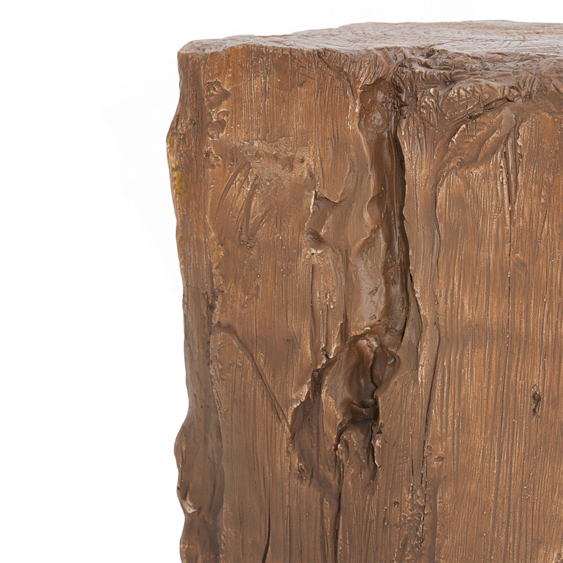 Stump-Shaped MGO Side Table For Indoor And Outdoor Use With Weather-Resistant Durability And Realistic Wood Texture.