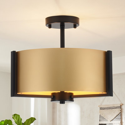 Plafonnier encastré rustique en acier de style campagnard à 3 lumières (15 pouces) avec abat-jour en métal, idéal pour la cuisine, le corridor, le salon, la chambre et la salle à manger.