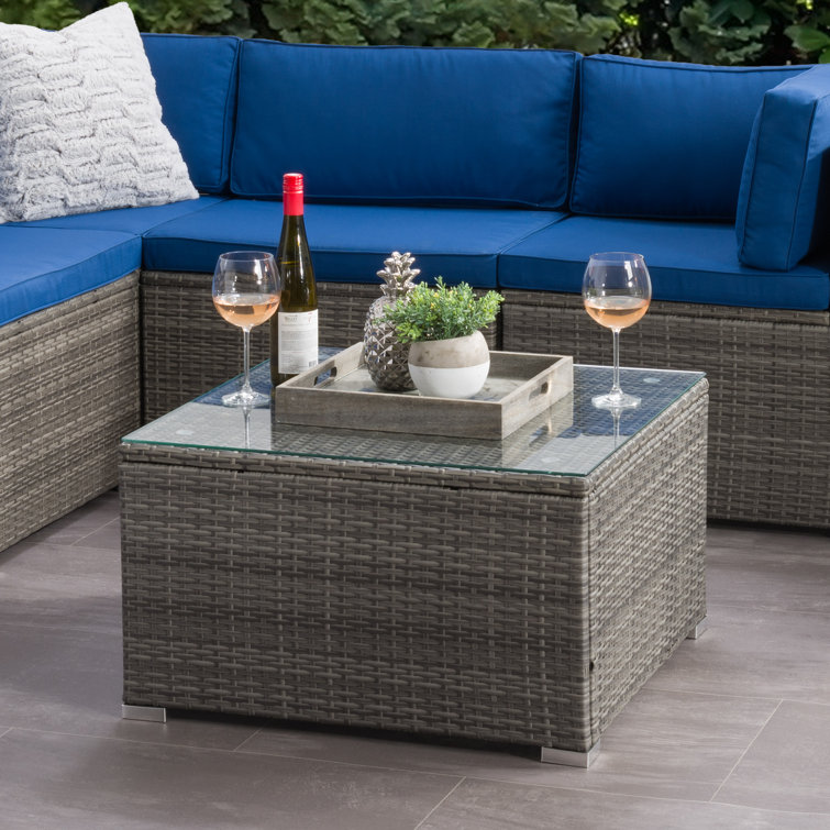 Burnese Square Glass Top Wicker Coffee Table