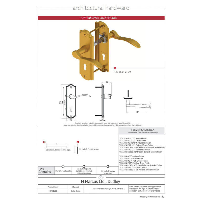 Heritage Brass Heritage Door Handle Lever Lock Howard Design, Satin Nickel