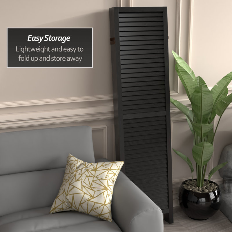 6 Ft. Tall Wooden Louvered Room Divider Walnut 3 Panel, 4, Black