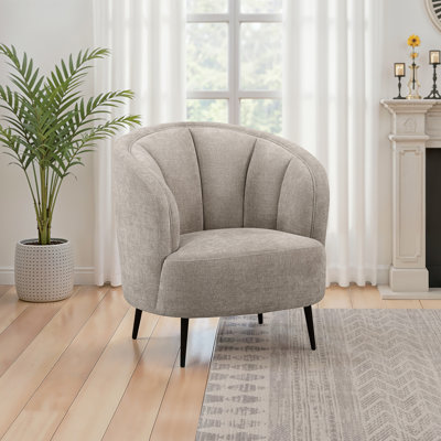 Glynes Upholstered Channel Back Curved Chair Beige by George Oliver