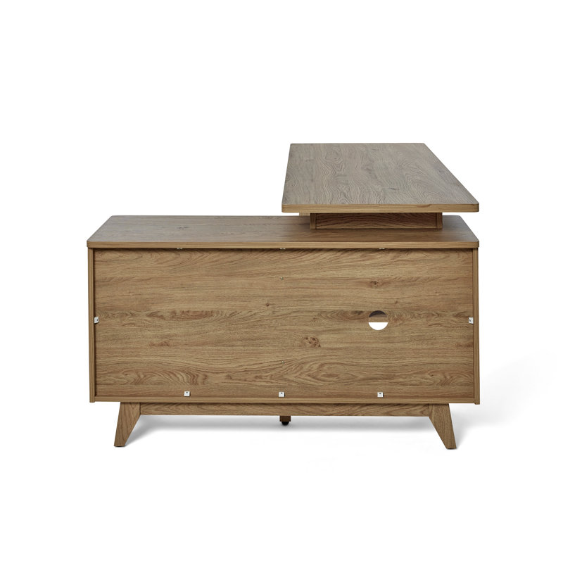 Bureau d'écriture en L 55,12 po avec armoire de rangement, Chêne Montana