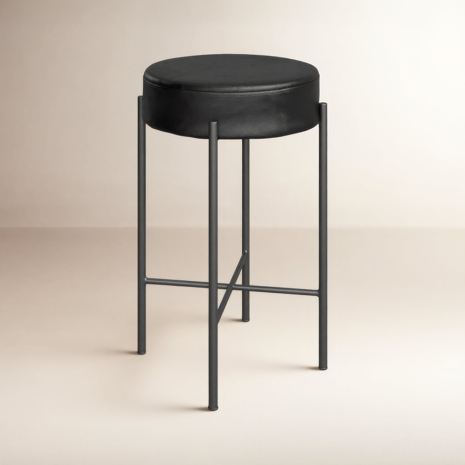 Eugenia " Bar Stool, Leather - Black, Counter Stool (26" Seat Height)