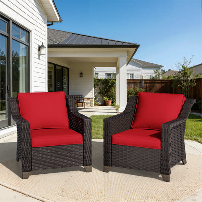 Minghui Outdoor Wicker Lounge Chair Set of 2 with Plush Cushions
