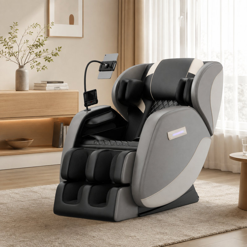 Fauteuil de massage inclinable noir de 28,41 po de largeur, système de chauffage lombaire et des jambes intégré à pression d'air zéro gravité