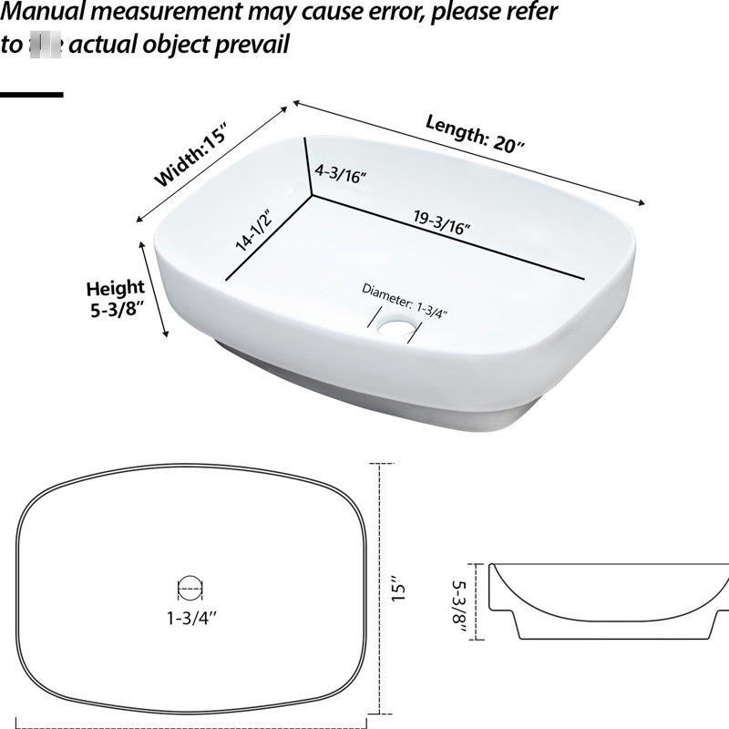 Lavabo vasque semi-encastré en céramique blanche de 20 po x 15 po pour la salle de bain, teinture, nettoyage sans effort, lavabo de salle de bain à drain standard, efficacité spatiale, coins légèrement arrondis, peu d'entretien