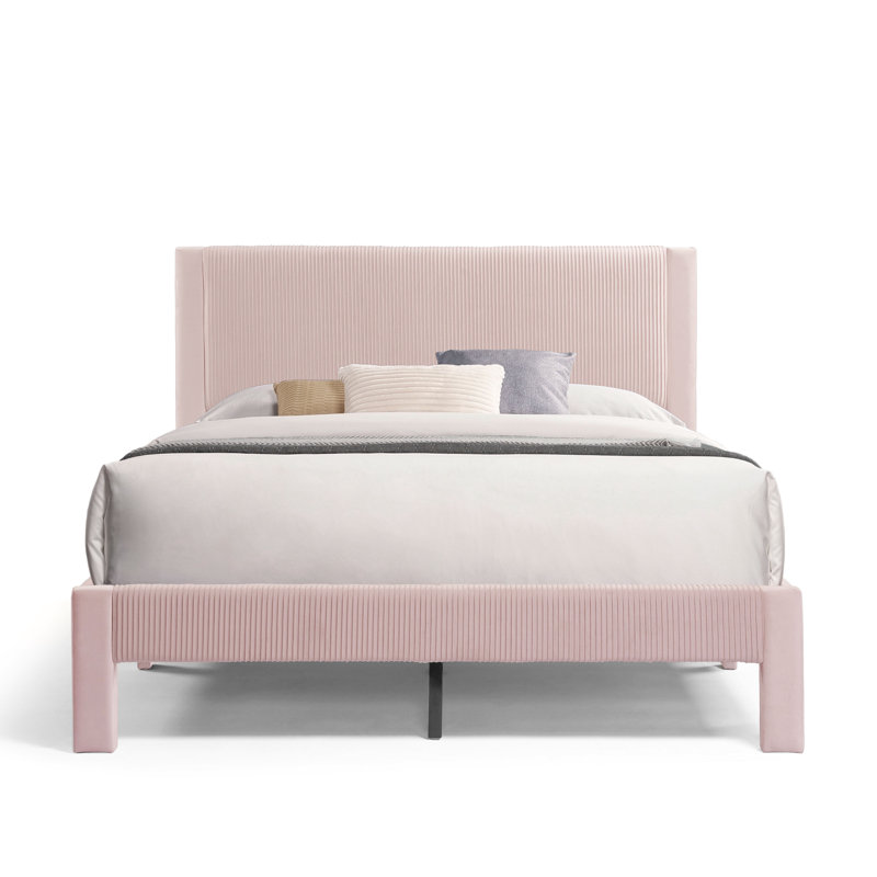 Upholstered Unfinished Platform Bed, Queen, Pink