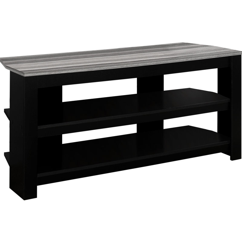 Meuble multimédia contemporain avec tablettes, console de télévision de 42 po pour la chambre à coucher, salon - centre de divertissement Dazzle Storage noir et gris, chambre à coucher