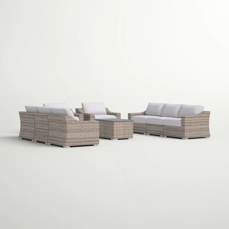 Ensemble modulaire de patio en osier toutes saisons 8 pièces - pré-assemblé avec coussins